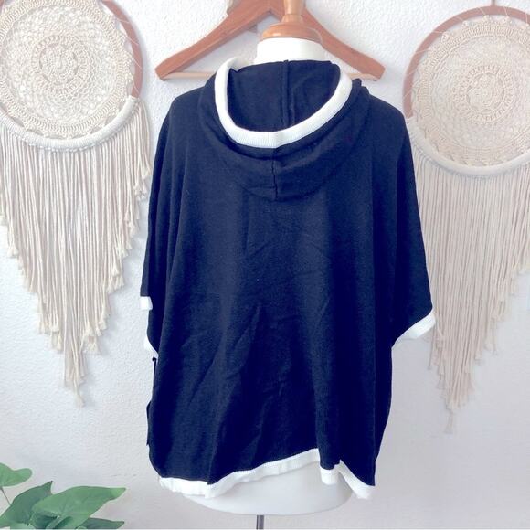 Blanc noir black & white merino wool blend hooded poncho oversized XS - Picture 5 of 7